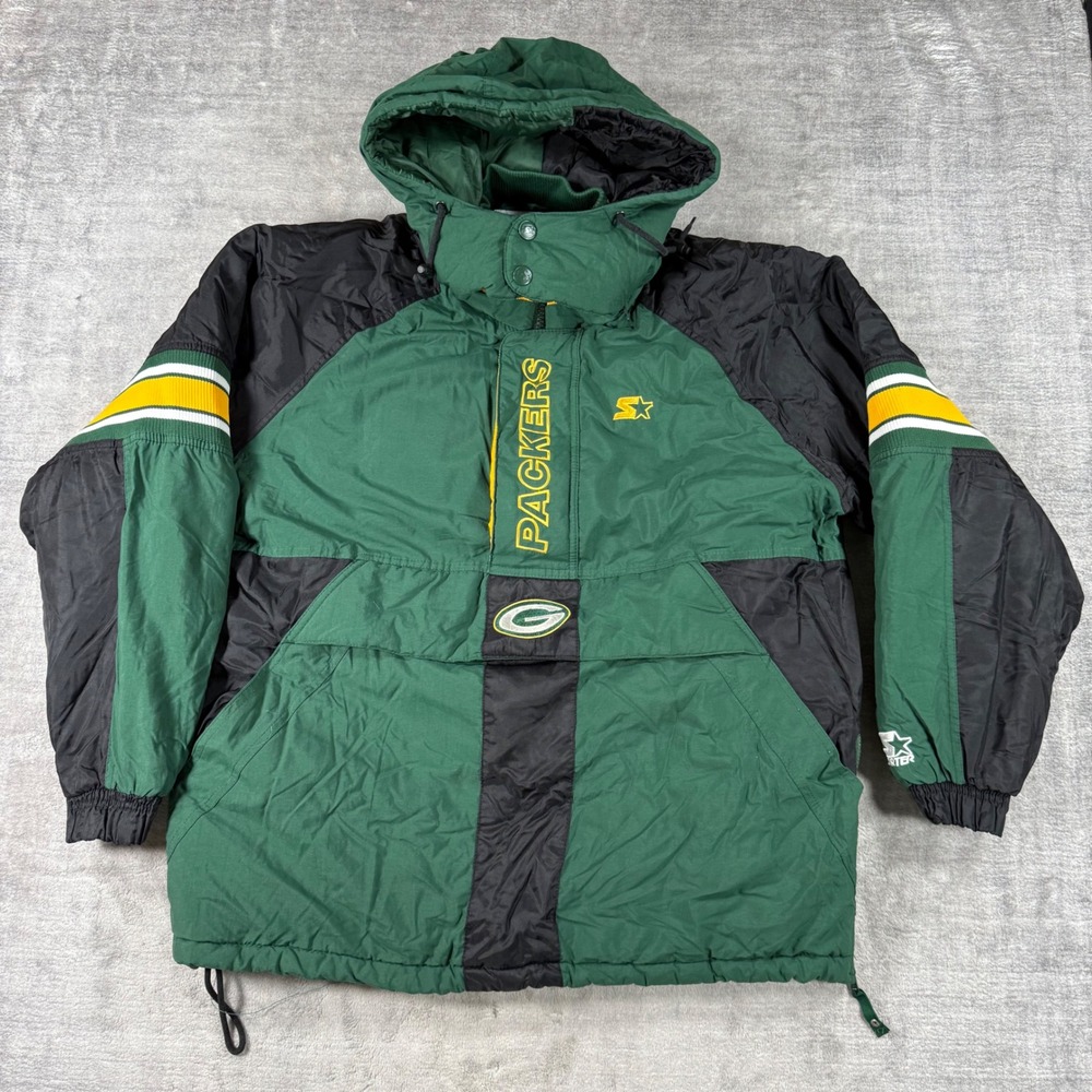 Green Black Packers Jacket Mens Large Green NFL Pro Line Vintage Anorak Starter
